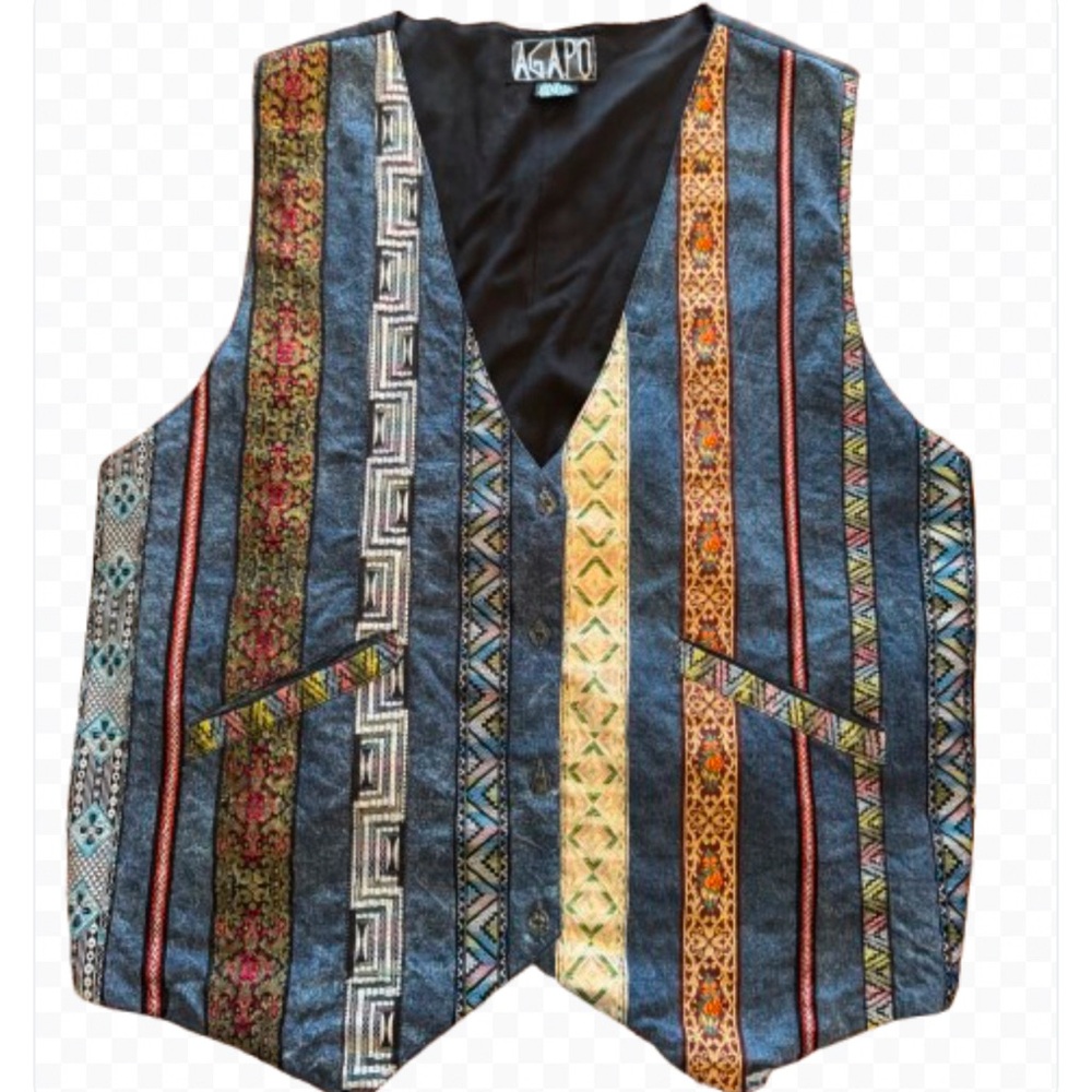 Agapo Vest Vintage 90s 1X Boho Western Bohemian Art to wear